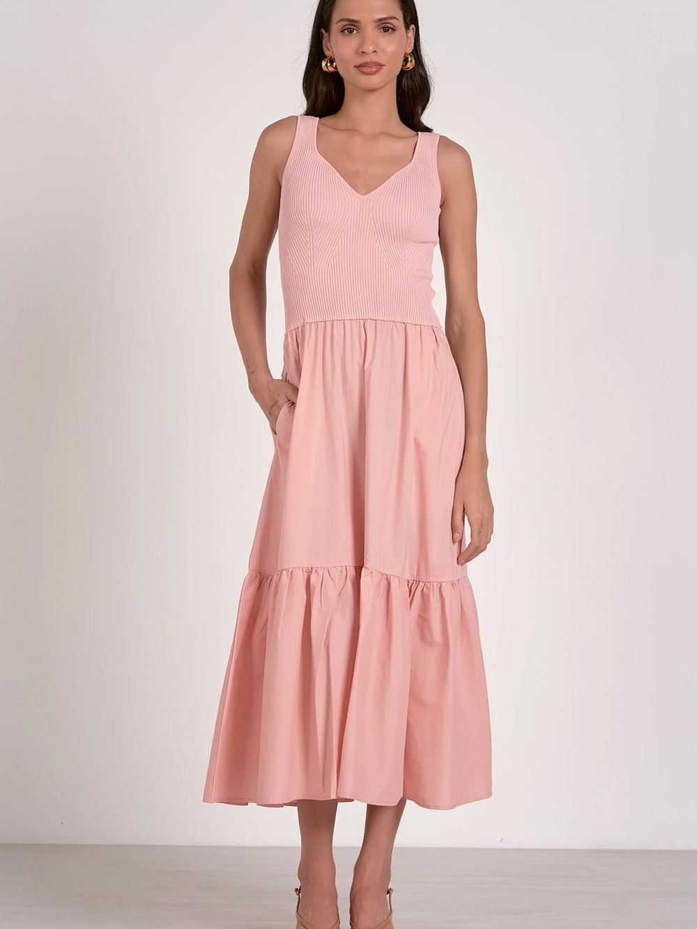 Elan Blush Ribbed Knit Mixed Media Midi Dress NWT - Picture 3 of 5